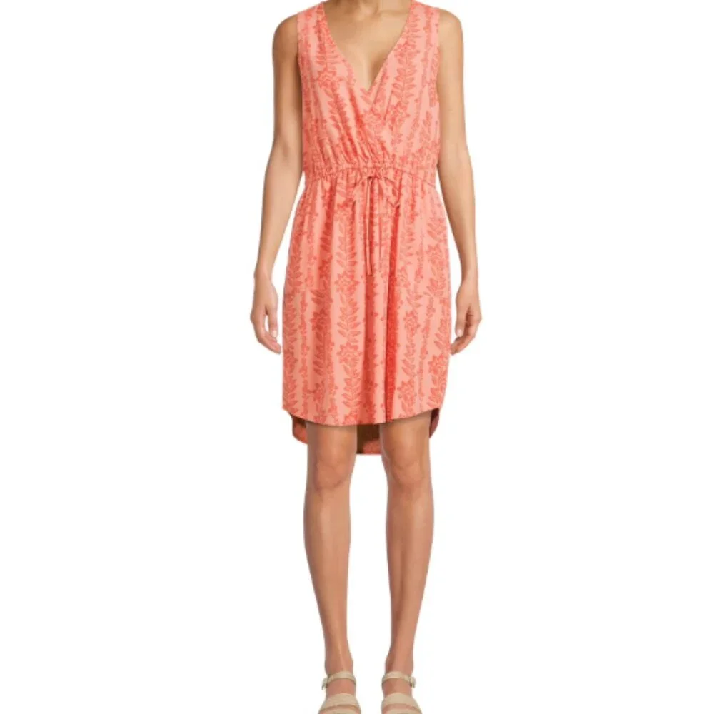 Time and Tru Women's Tank Dress Size Large Floral‎ V-Neck Sleeveless Tie Waist